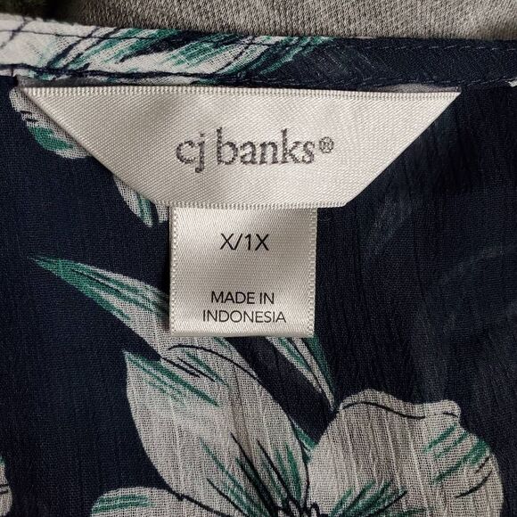 CJ Banks Women’s Plus 1X Floral Kimono Cardigan Sheer Navy Open Front - Picture 4 of 6